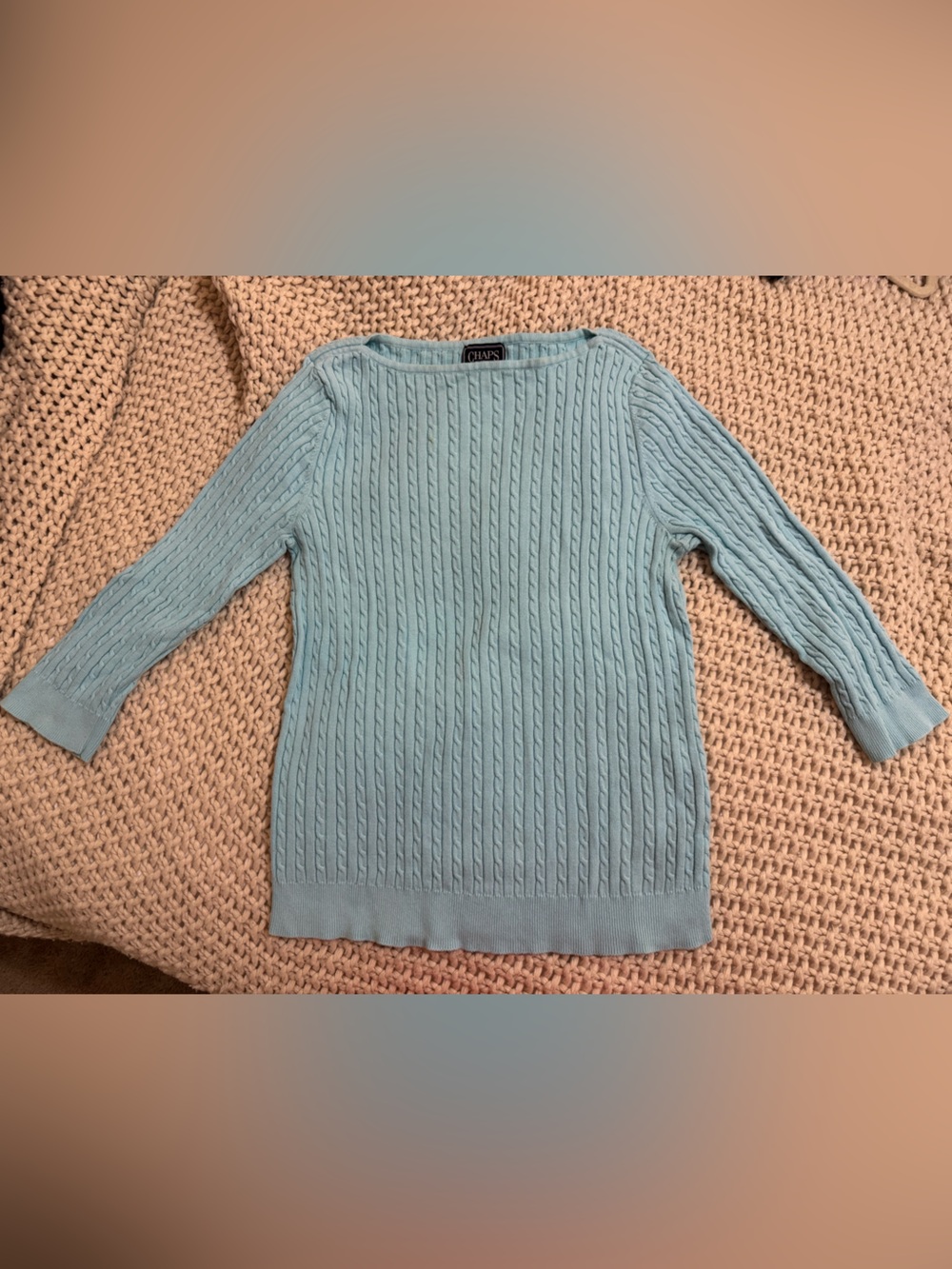 Chaps Light Blue Cable Knit Boatneck Sweater